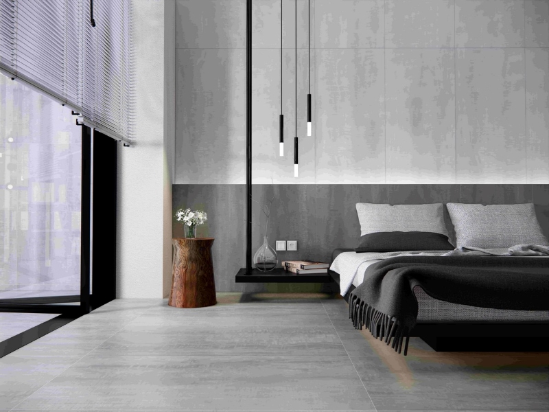 Không gian phòng ngủ mạnh mẽ đầy ấn tượng với gạch vân xi măng Viglacera HOA E02 