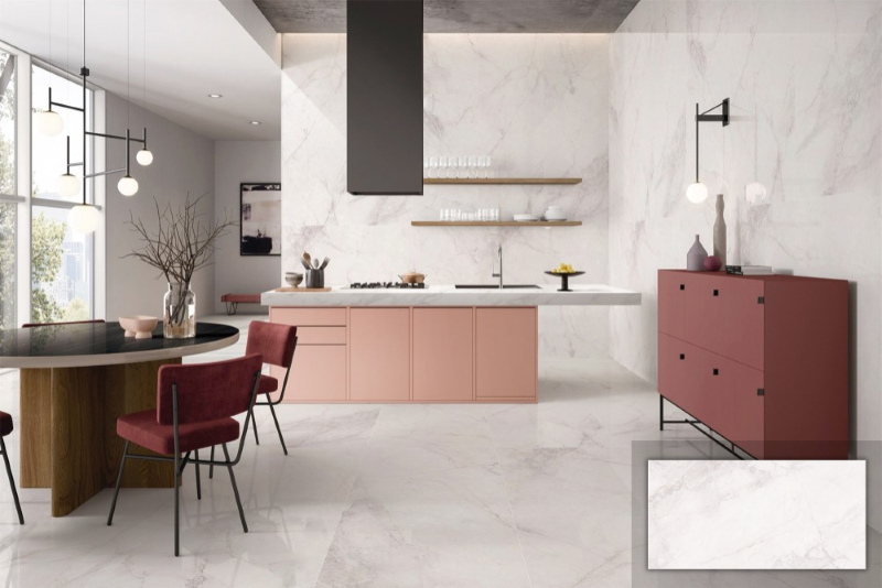 Gạch 60x120 vân đá trắng ngà men bóng Trung Quốc HLTQ612071EL