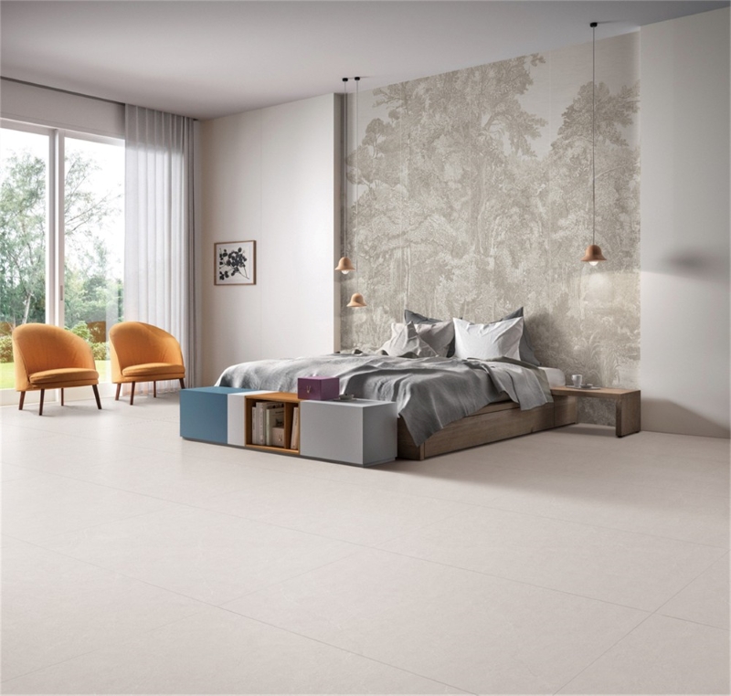 Gạch men mờ vân đá họa tiết tối giản cho không gian phòng ngủ thanh tĩnh