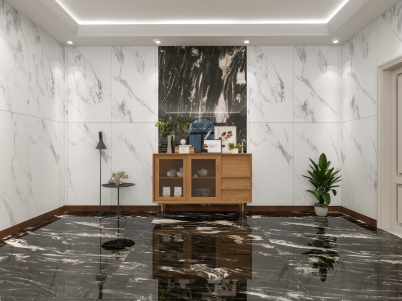 Gạch màu trắng phối đen