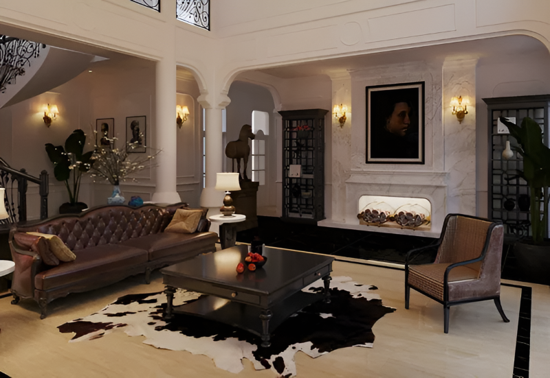 Gạch lát nền vàng phối nội thất nâu sang trọng