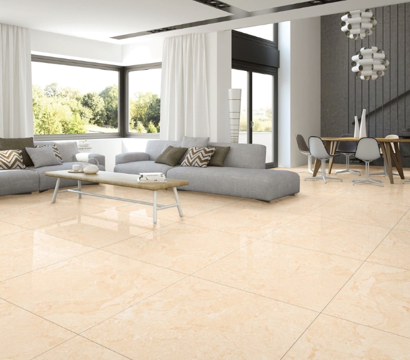 Gạch lát nền vàng phối nội thất xám