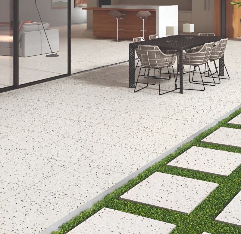 Khu vực hiện nhà lát gạch terrazzo tạo điểm nhấn nổi bật