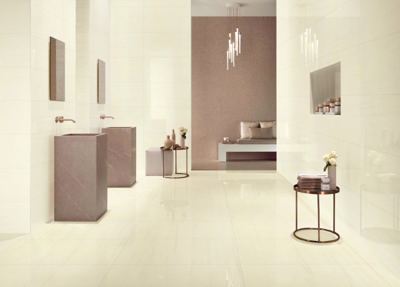 Gạch màu vàng phối nội thất nâu 