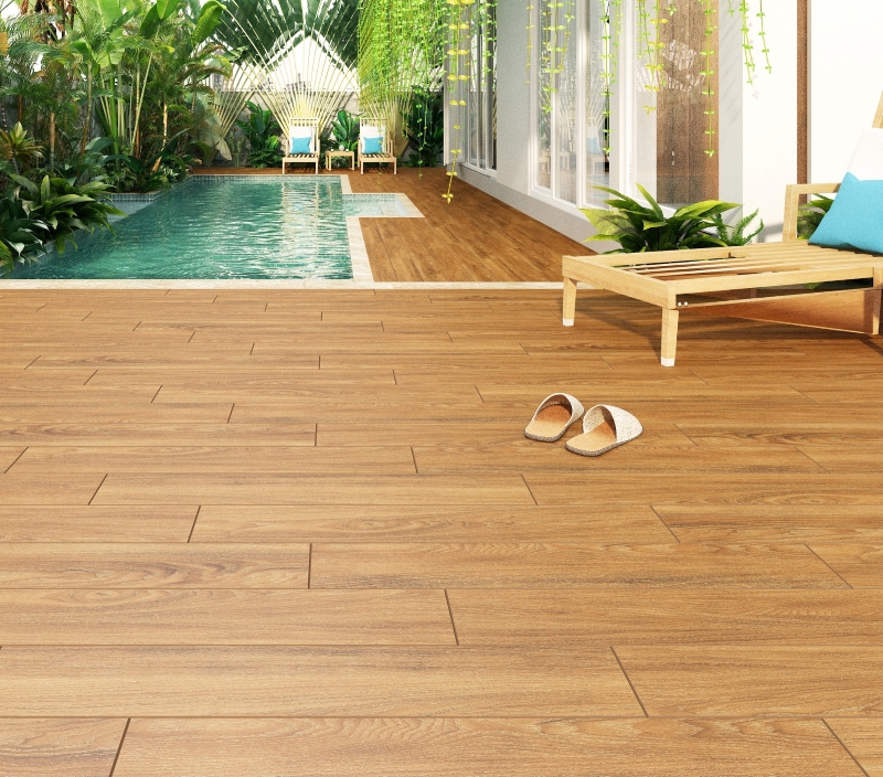 Mẫu gạch giả gỗ mộc mạc, thân thiện kết hợp cùng cách lát so le độc đáo