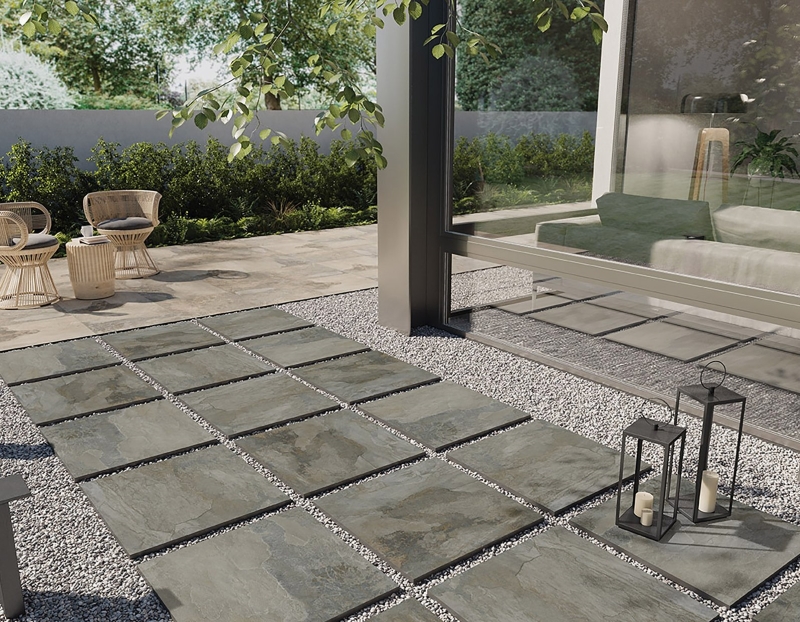 Lát gạch xen kẽ sỏi