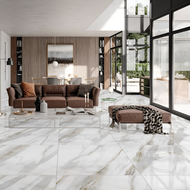 Phối gạch trắng với nội thất nâu 