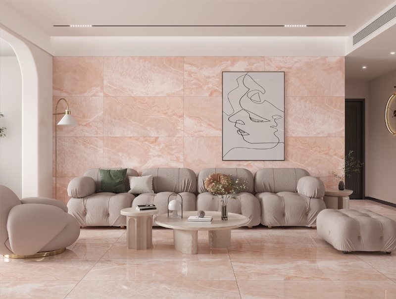 Phối màu gạch ốp tường phòng khách cho người mệnh Hỏa