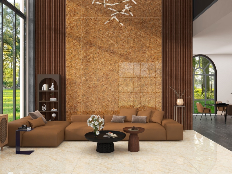 Phối màu gạch ốp tường phòng khách cho người mệnh Thổ