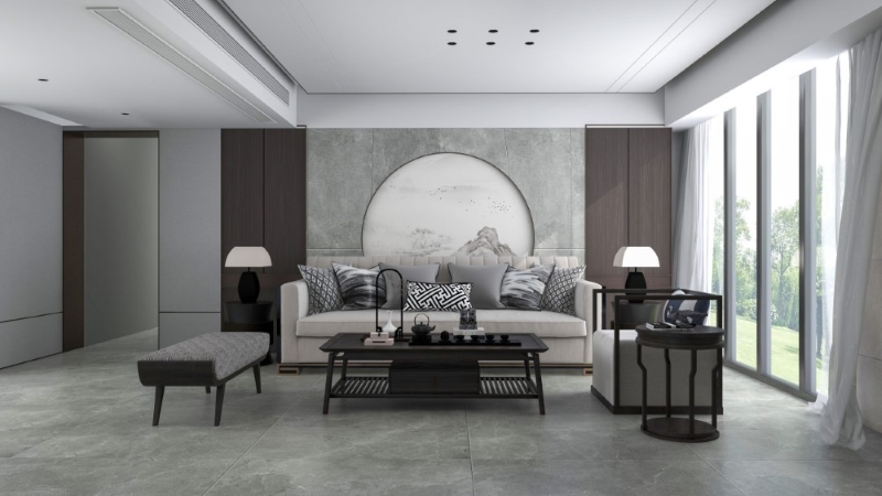 Gạch Apodio AF106176703 xám trầm làm nền hoàn hảo cho vẻ đẹp tĩnh lặng của phòng khách 