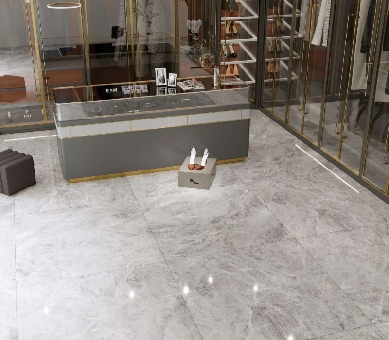Gạch vân đá khổ lớn sáng bóng cho showroom sạn sang trọng