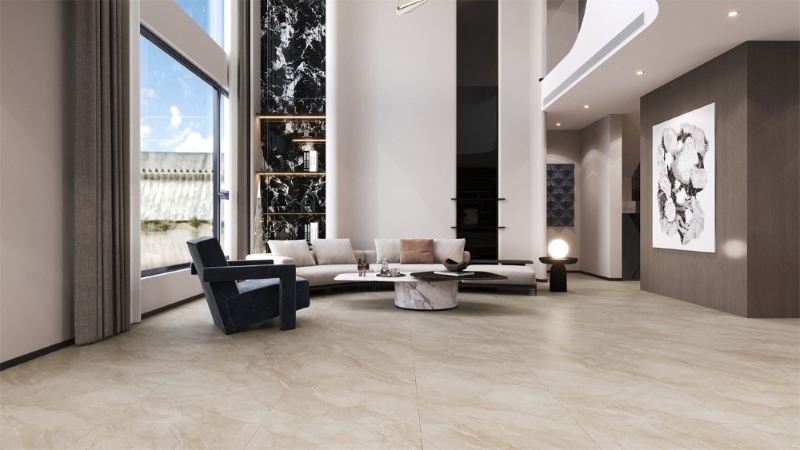 Gạch phủ men bóng mờ cho phòng khách thư thái