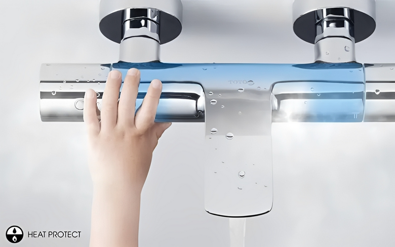 Công nghệ Heat Protect của TOTO giúp hạn chế nóng bề mặt thân sen