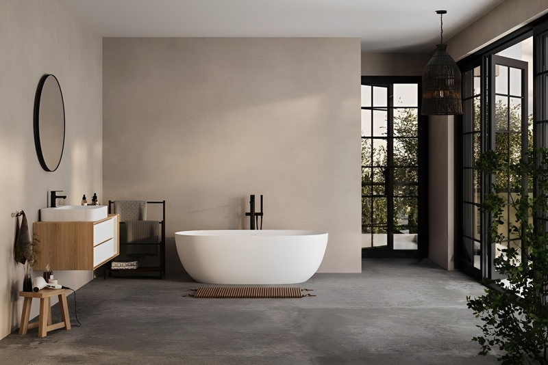 Bồn tắm oval biến kh&ocirc;ng gian mềm mại, tĩnh lặng