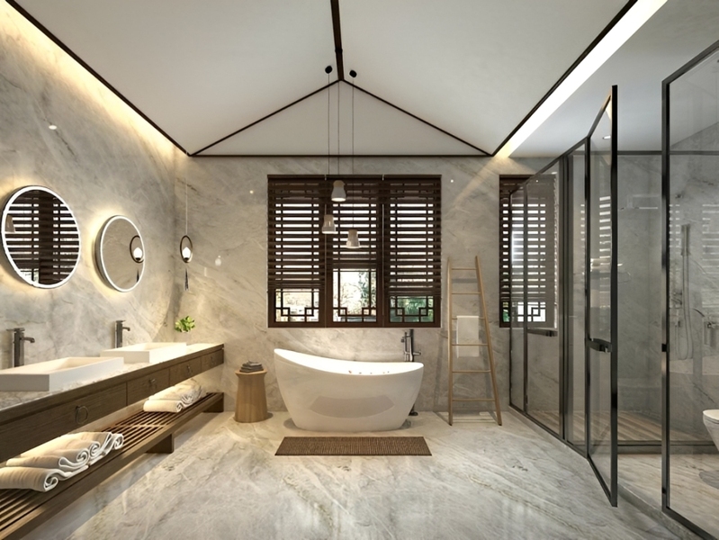 Kh&ocirc;ng gian tắm lớn biến bồn tắm th&agrave;nh điểm nhấn ở trung t&acirc;m