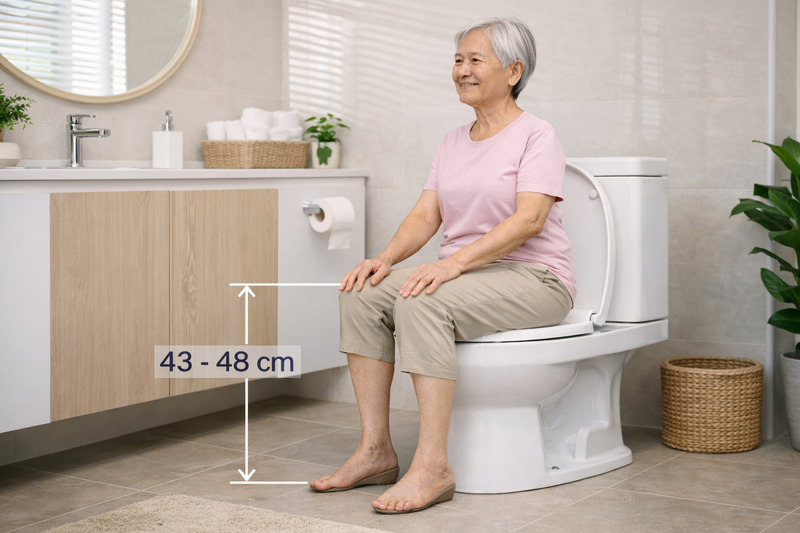 Bồn cầu cho người cao tuổi nên có chiều cao bệ ngồi phù hợp