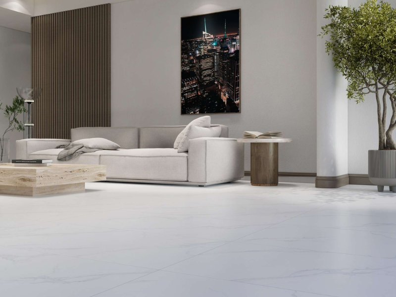 Gạch Viglacera 60x120 gam màu trắng mang đến không gian tươi sáng và dễ dàng phối hợp nội thất