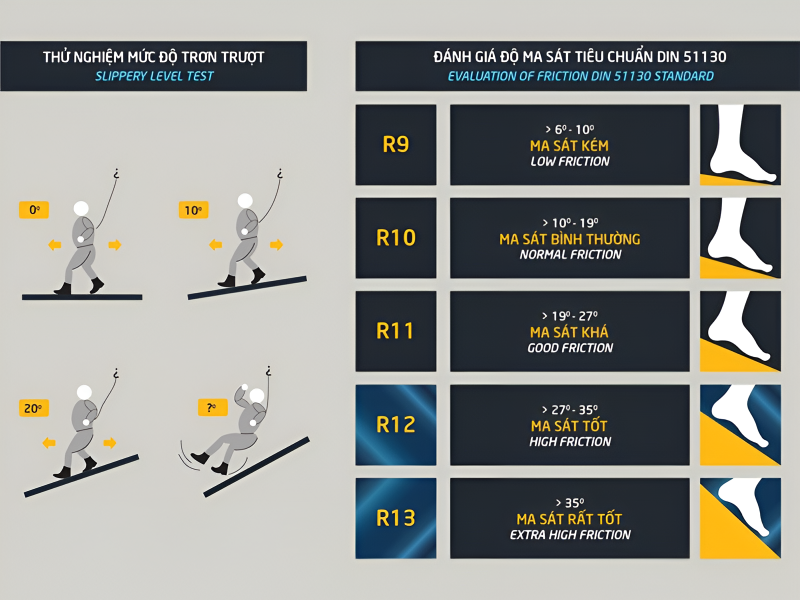 Bảng xếp hạng độ chống trơn trượt của gạch