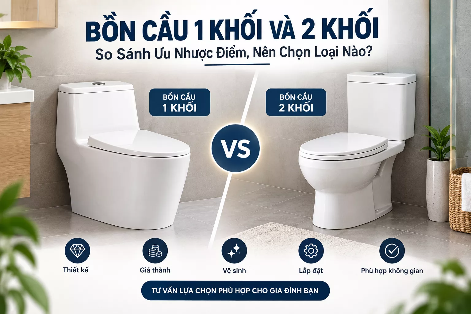 Bồn Cầu 1 Khối Và 2 Khối: So Sánh Ưu Nhược Điểm, Nên Chọn Loại Nào?