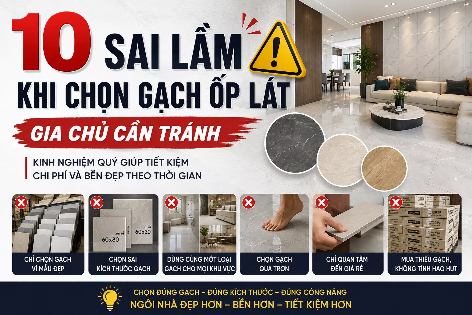 10 Sai Lầm Khi Chọn Gạch Ốp Lát Khiến Gia Chủ Tốn Tiền – Kinh Nghiệm Nhất Định Phải Biết