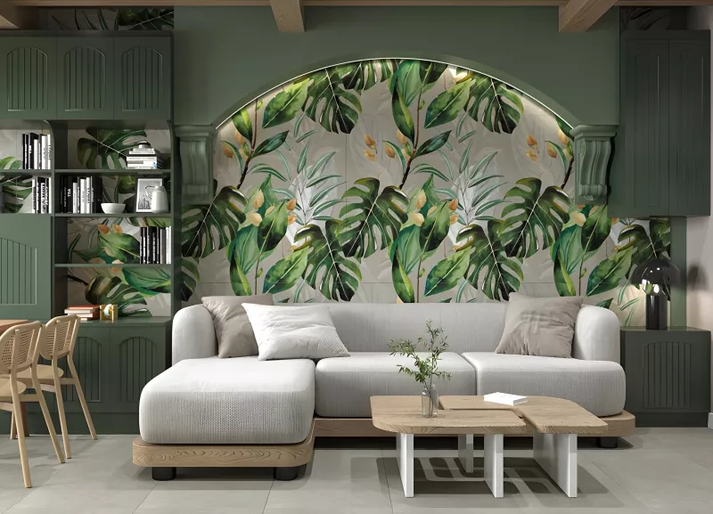 Gạch họa tiết lá phong cách Nhiệt Đới cho không gian xanh