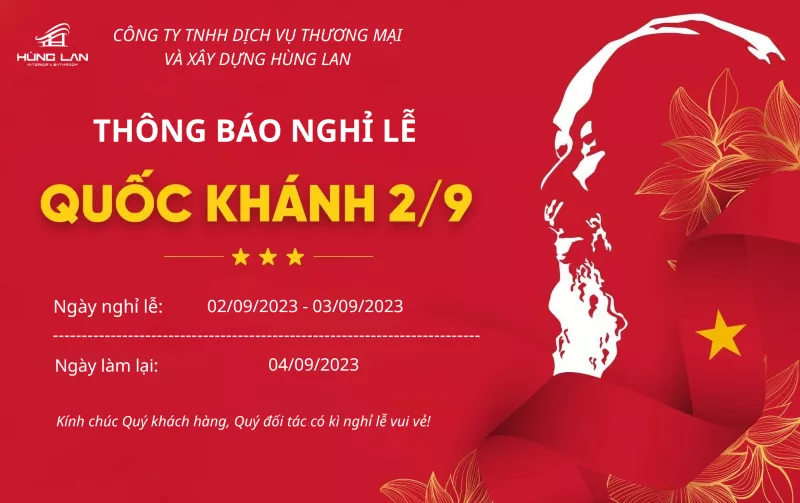 Showroom Hùng Lan thông báo lịch nghỉ lễ Quốc khánh 2/9/2023