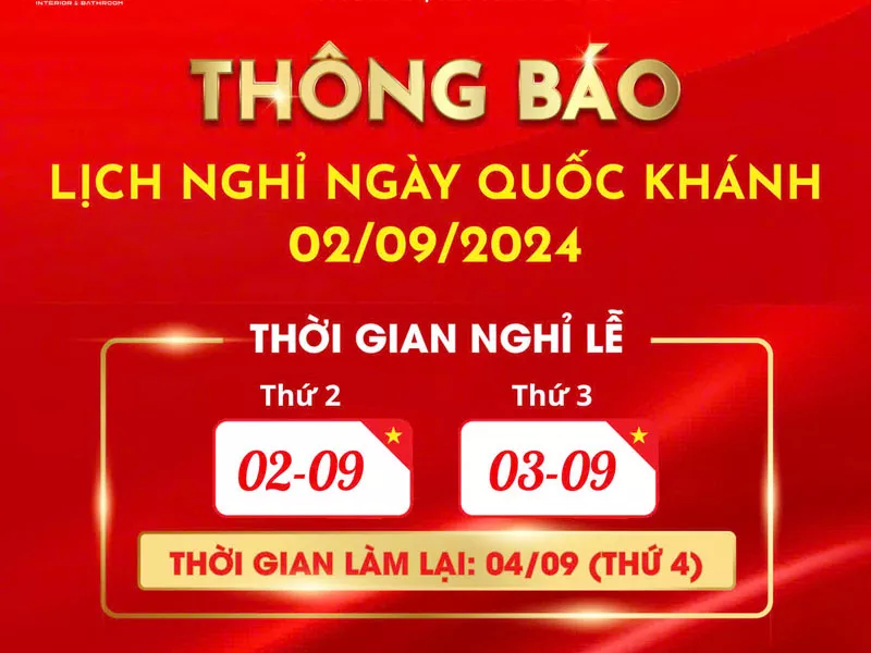 Showroom Hùng Lan thông báo lịch nghỉ lễ Quốc khánh 2/9/2024