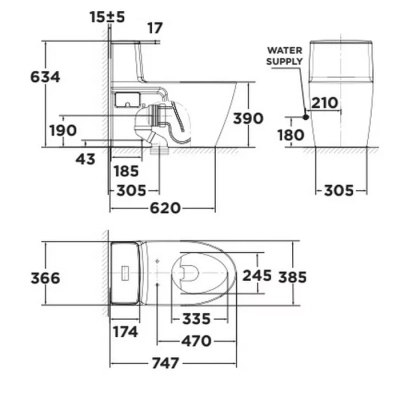 Bồn cầu 1 khối American Standard VF-1808TSW nắp rửa cơ