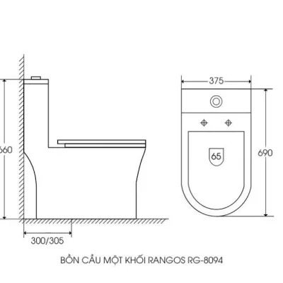 Bồn Cầu 1 Khối Rangos RG-8094