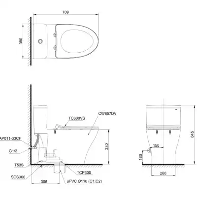 Bồn cầu 1 khối TOTO MS857DT8