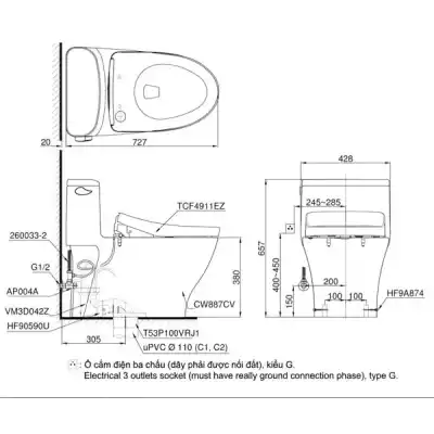 Bồn cầu 1 khối Washlet S7 TOTO MS887CRW12