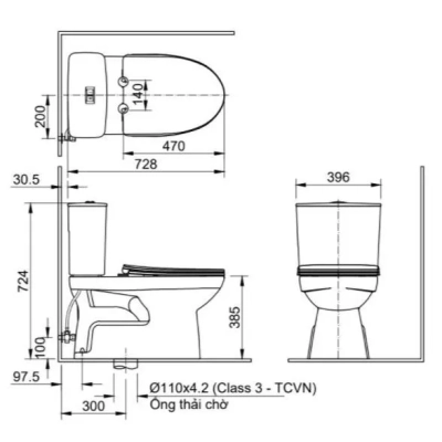 Bồn Cầu 2 Khối Inax C-514VWN