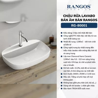 Chậu Rửa Mặt Bán Âm Rangos RG-80001
