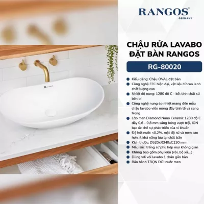 Chậu Rửa Mặt Đặt Bàn Rangos RG-80020