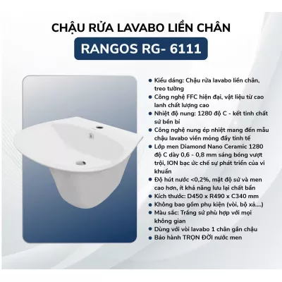 Chậu Rửa Mặt Liền Chân Rangos RG-6111