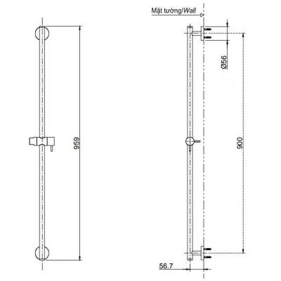 Thanh Trượt Sen Tắm TOTO TBW01015B