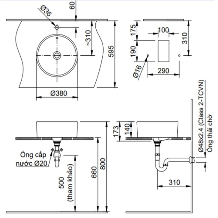 Bản vẽ kỹ thuật Chậu rửa dương bàn Inax AL-295V