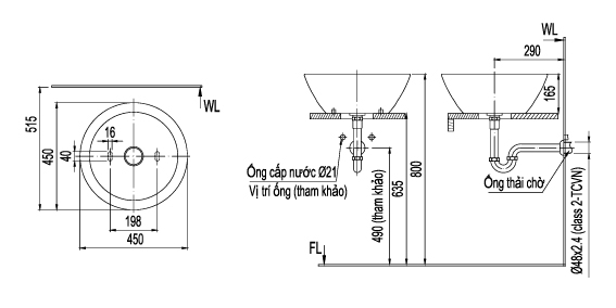 Bản vẽ kỹ thuật Chậu rửa dương bàn Inax L-445V