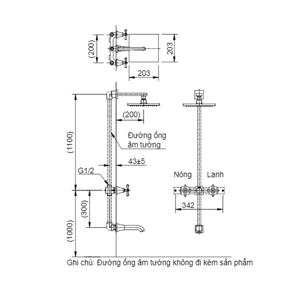 Bản vẽ kỹ thuật sen tắm âm tường INAX BFV-81SEW