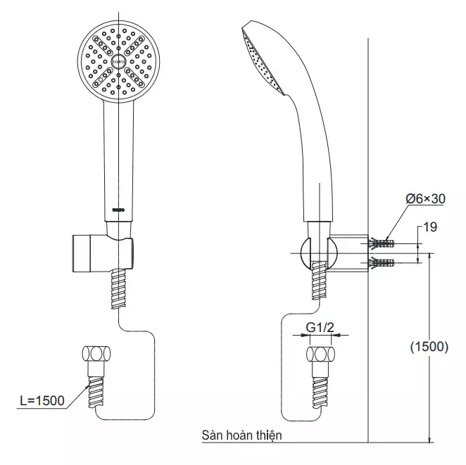 Bản vẽ tay sen TOTO DGH104ZR