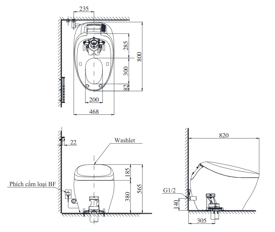 Bản vẽ Bồn cầu điện tử TOTO NEOREST NX II CS901KVT/T53P100VR